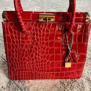 Elegant Red Crocodile-Embossed Handbag